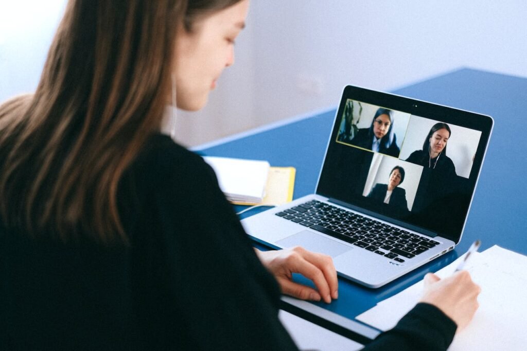 woman attending a video conference